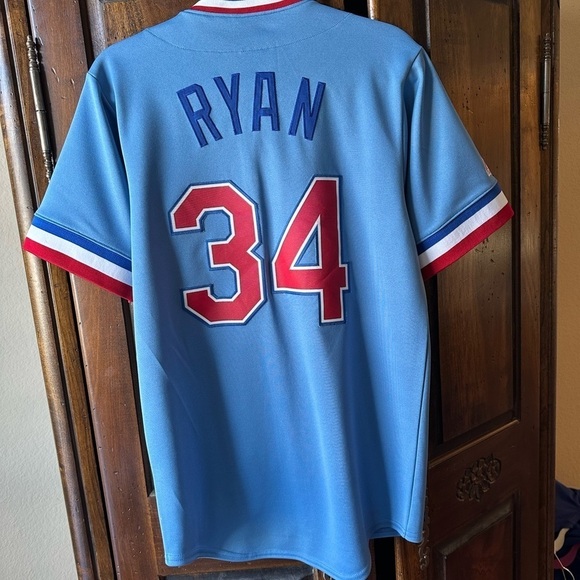 SOLD Vintage Texas Rangers Nolan Ryan Majestic Cooperstown MLB Light Blue - Picture 2 of 10